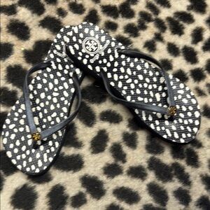 Tory Burch Black and White Sandals with Polka Dot Design